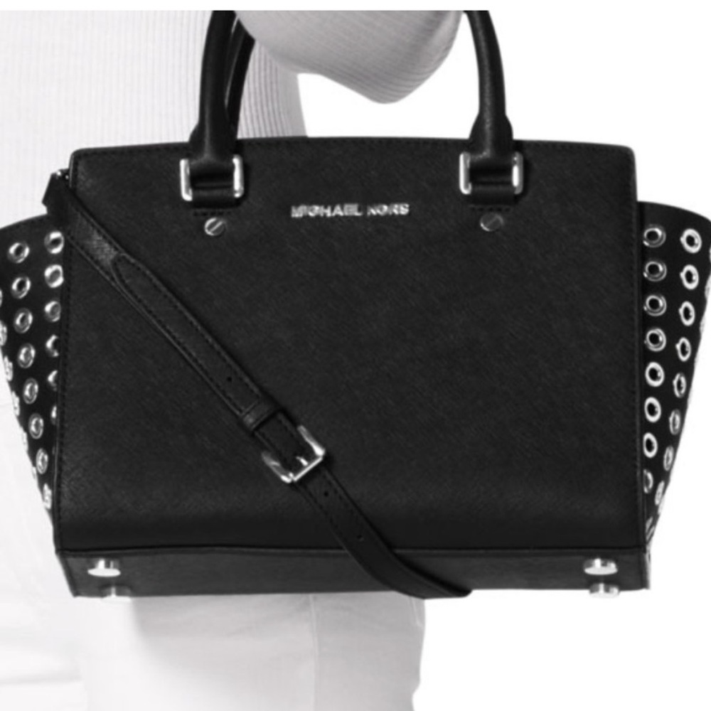 Michael Kors Black Selma Grommet Handbag